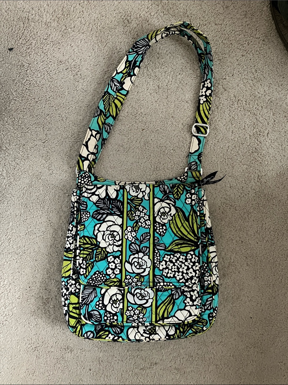 Vera Bradley Turquoise White and Green Floral Quilted Crossbody